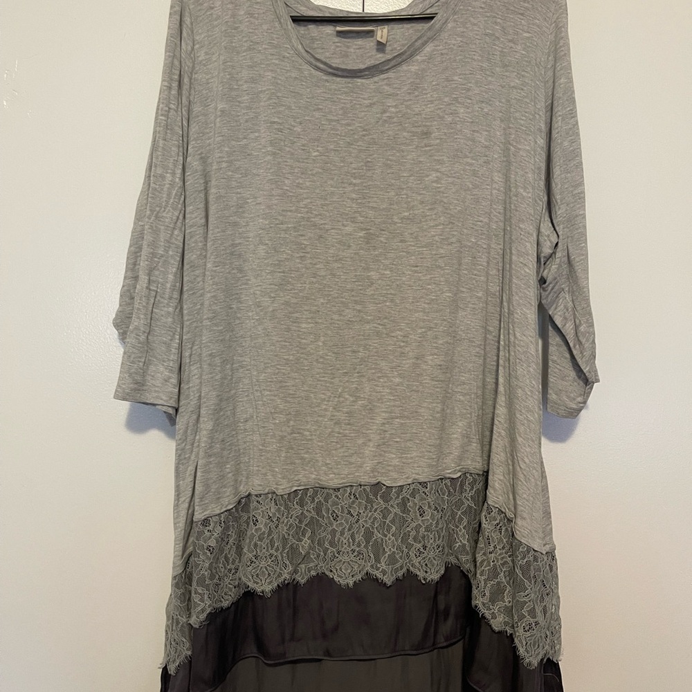 Gray Lace Hem Women's Top